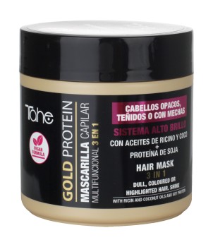Mascarilla capilar multifuncional 3 en 1 cabellos opacos o teñidos Gold Protein