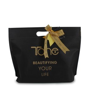 Bolsa de tela negra reutilizable con el logotipo Tahe
